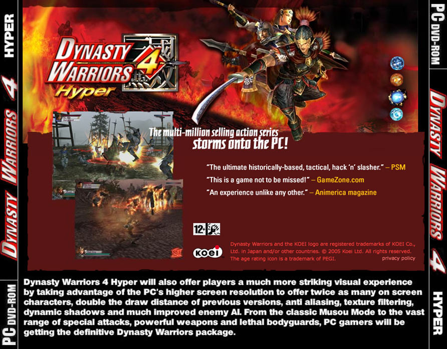 Dynasty Warriors 4 Hyper - zadn CD obal