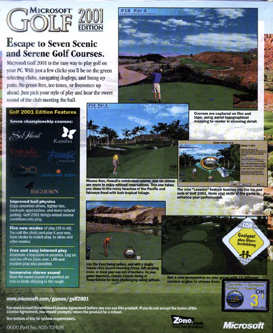 Microsoft Golf 2001 Edition - zadn CD obal