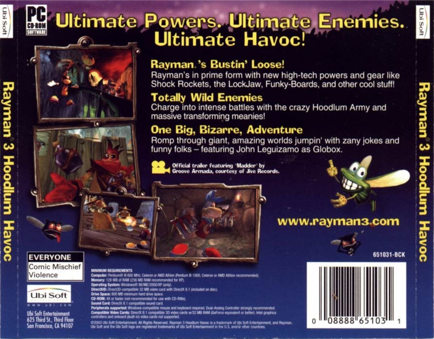 Rayman 3: Hoodlum Havoc - zadn CD obal