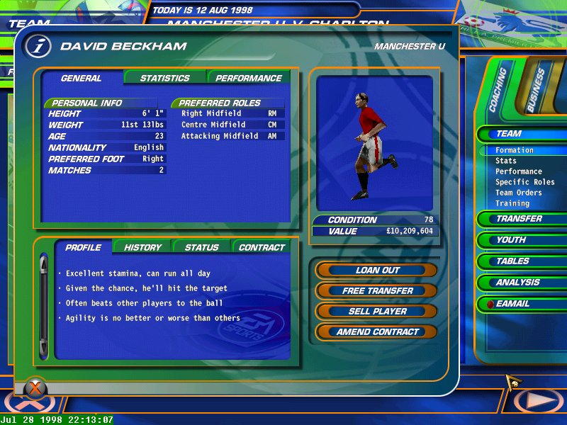 F.A. Premier League Football Manager 99 - screenshot 31